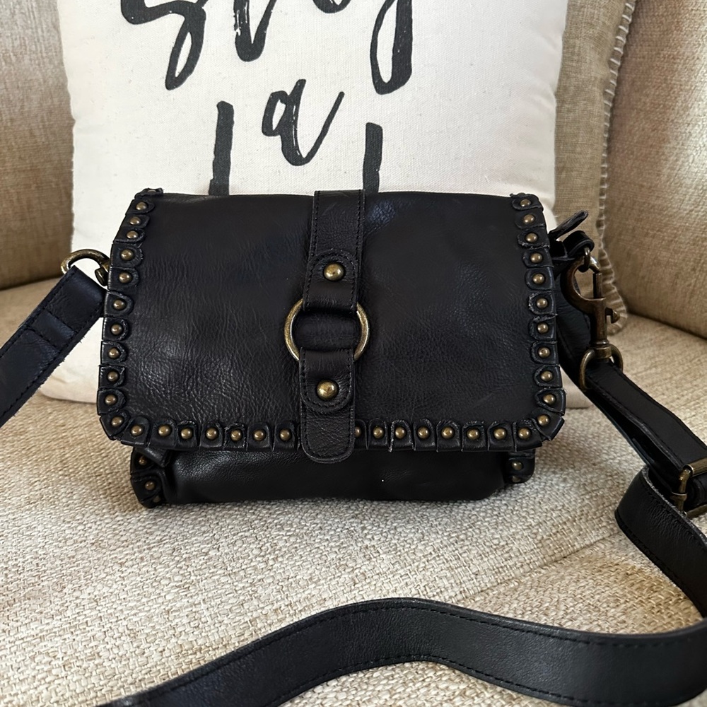 Black Studded Leather Crossbody Bag
